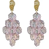 YUNXI Long Acrylic Romantic Rose Petal Dangle Earrings Exaggerated Flower Drop Statement Floral Tassel Earrings for Women Jewelry