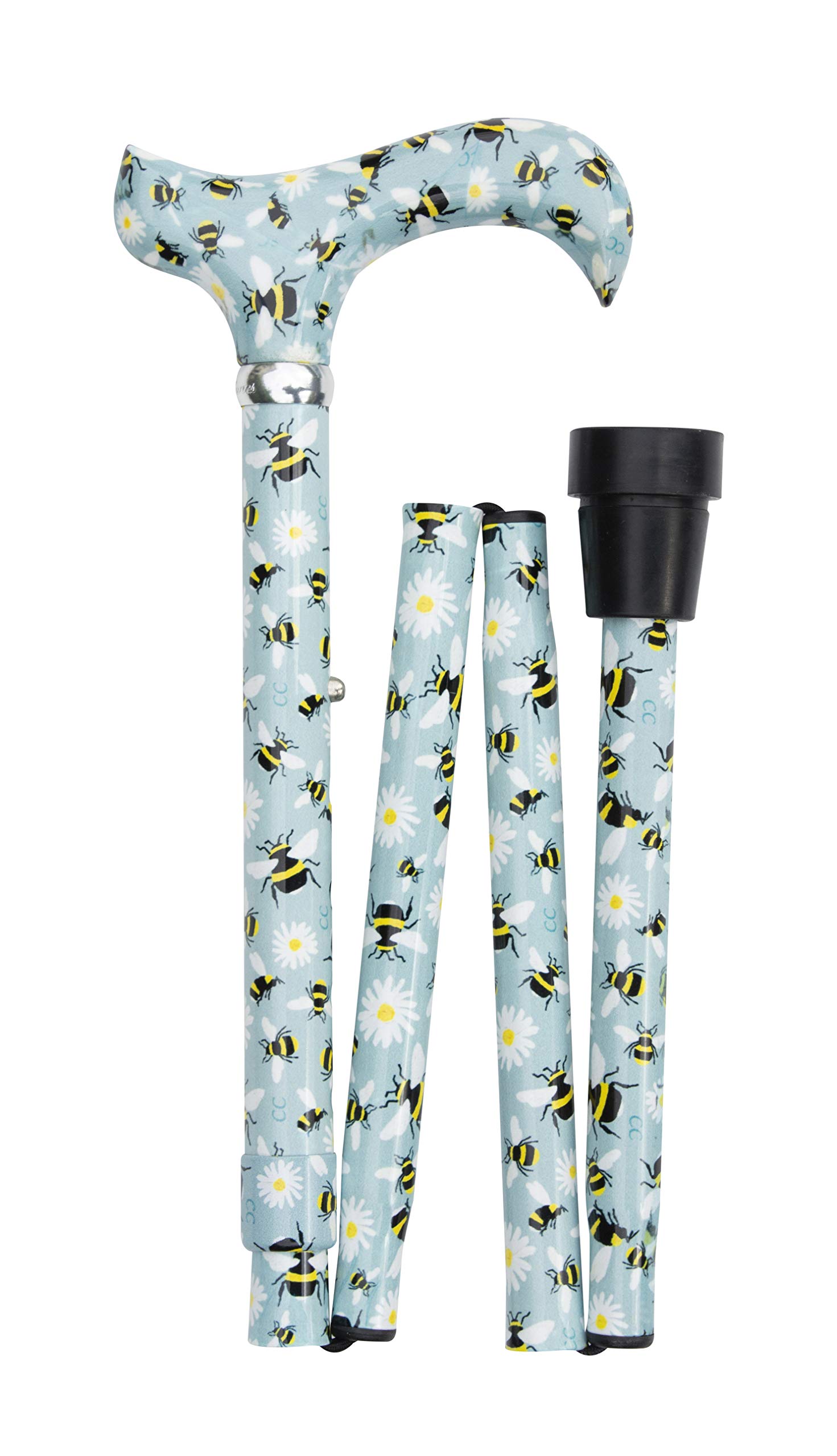 Classic Canes, Bees Four Section Folding Walking Stick - Uniquely Designed, Elegant, Lightweight, Durable, Aluminium, Adjustable 82-92 cm - Ergonomic Grip with Non-Slip Rubber Ferrule