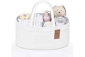 Degeyoyo Baby Diaper Caddy Organizer, Cotton Rope Diaper Basket, Changing Table Storage Caddy With Removable Divider, Baby Basket for Nursery, Car, Diapers, Baby Shower Gifts for Newborn