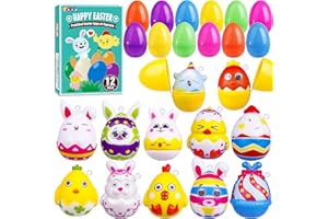 Exun 12 Pack Easter Eggs Filled with Squishy Toy - Mini Squishies Eggs Bunny Toys Inside for Easter Eggs Hunt, Easter Basket Stuffers/Fillers, Filling Treats, Party Favor, Classroom Prize Supplies