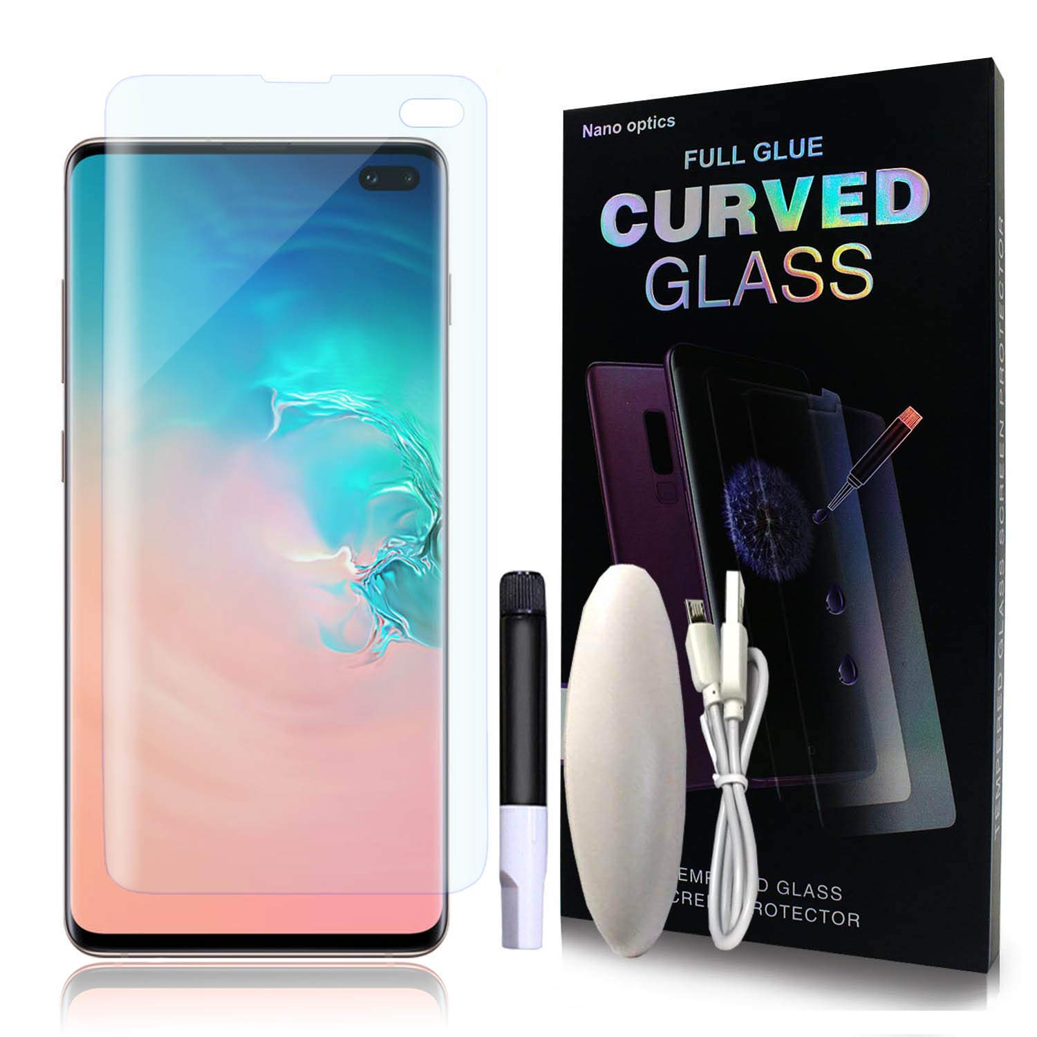 [Designed for Ultrasonic Fingerprint] Tempered Glass Screen Protector for Galaxy S10 Plus, Full Coverage Screen Film with Liquid Skin Case for Samsung Galaxy S10+ (Galaxy S10 Plus)