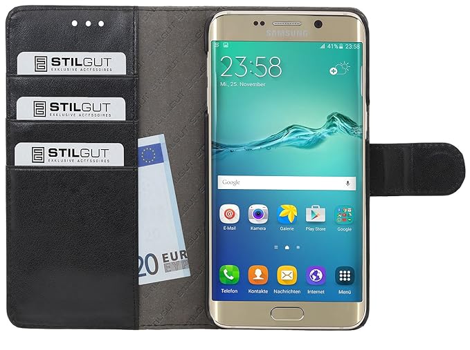 StilGut Talis, Tasche Hülle mit Kreditkartenfach für Samsung Galaxy S6 Edge+, Schwarz