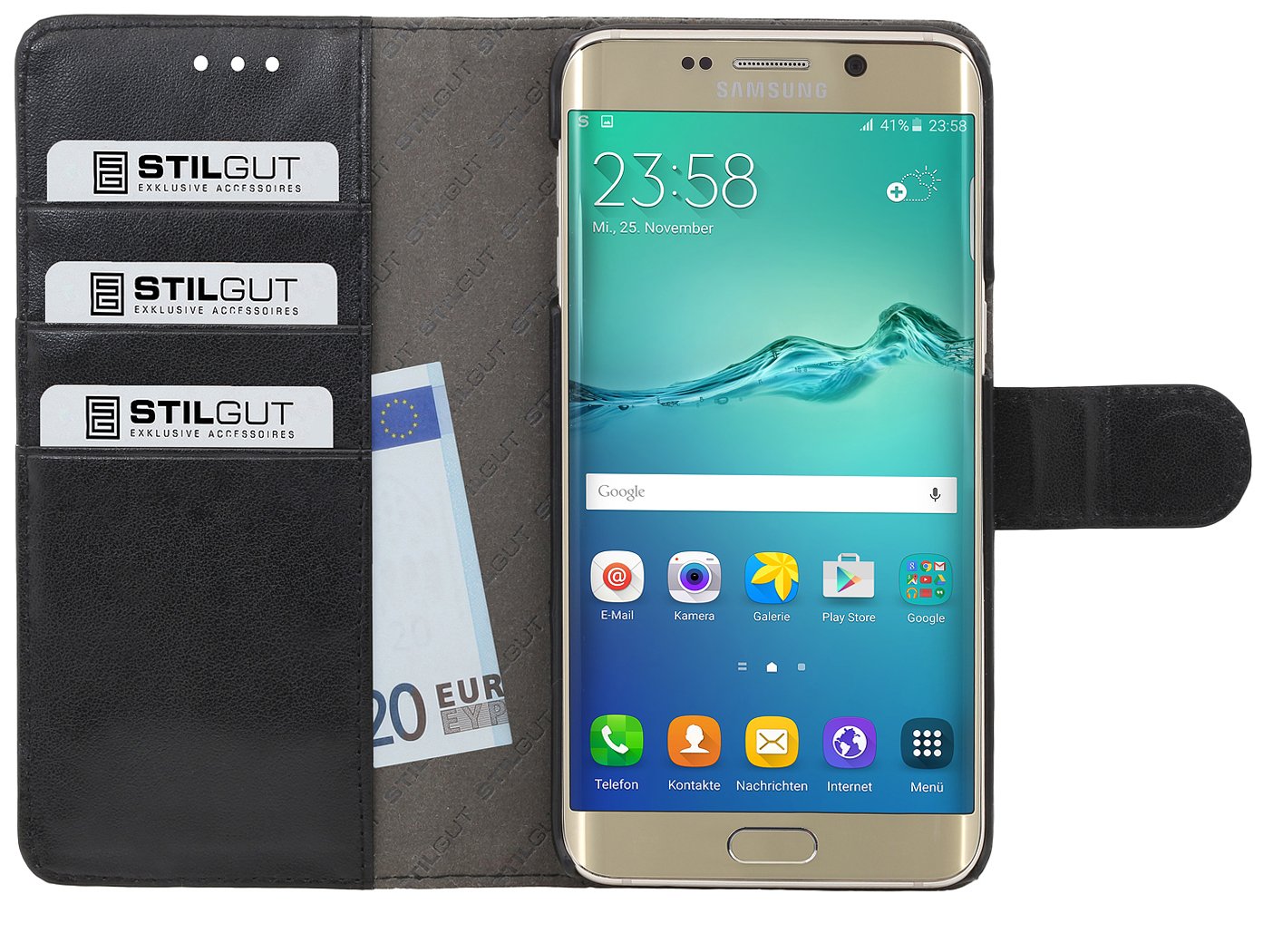 StilGut Talis, Wallet Case Compatible with Samsung Galaxy S6 edge+ with Card Slots, Black