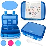 kinsho Bento Lunch Box for Kids Toddlers Boys, 5 Portion Sections Secure Lid, Microwave Safe BPA Free Removable Tray, Pre-School Kid Daycare Lunches Snack Container Ages 3 to 5, Blue
