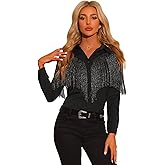 Allegra K Women's Western Fringe Blouse Long Sleeve Button Down Disco Cowgirl Shirts