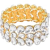 chaoyite Women's Bridal Wide Stretch Bangles Bracelets Waterdrop Crystal Statement Jewelry for Wedding Evening Party Costume Accessories #1622