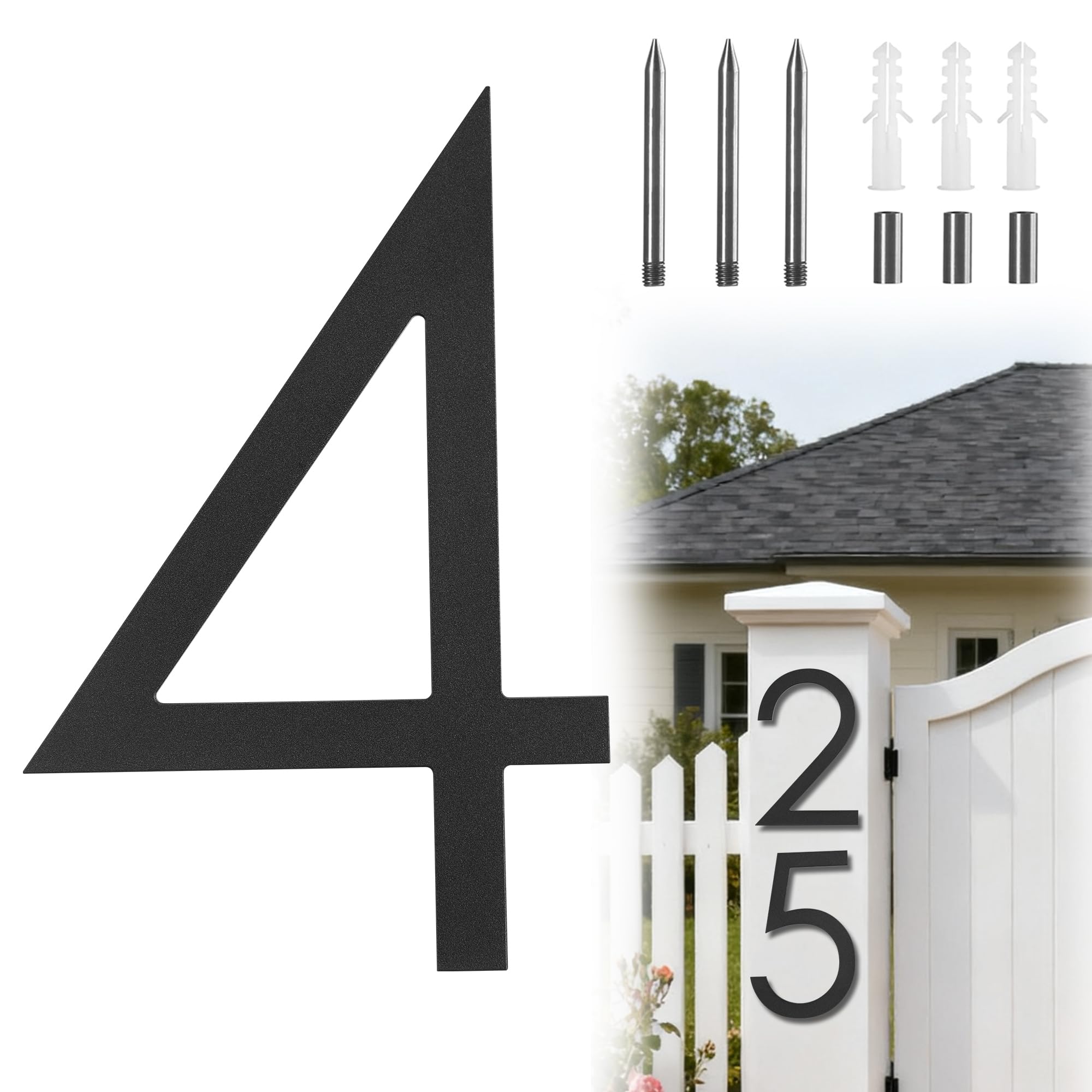 Photo 1 of 10 Inch Black House Numbers For Outside,Metal Large Modern House Numbers For Outside Floating, Address Numbers For House Black Floating Mount Flush Mount Aluminum Home Address Numbers 4
