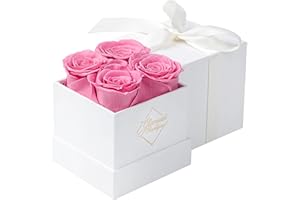 GLAMOUR BOUTIQUE Preserved Roses in a Box - Valentines Day Gifts for Her & Mom, 4 Roses Flowers Decor for Birthday Gift, Cased in A Square Gift Box with Lid, 4” x4” x5 - Pink