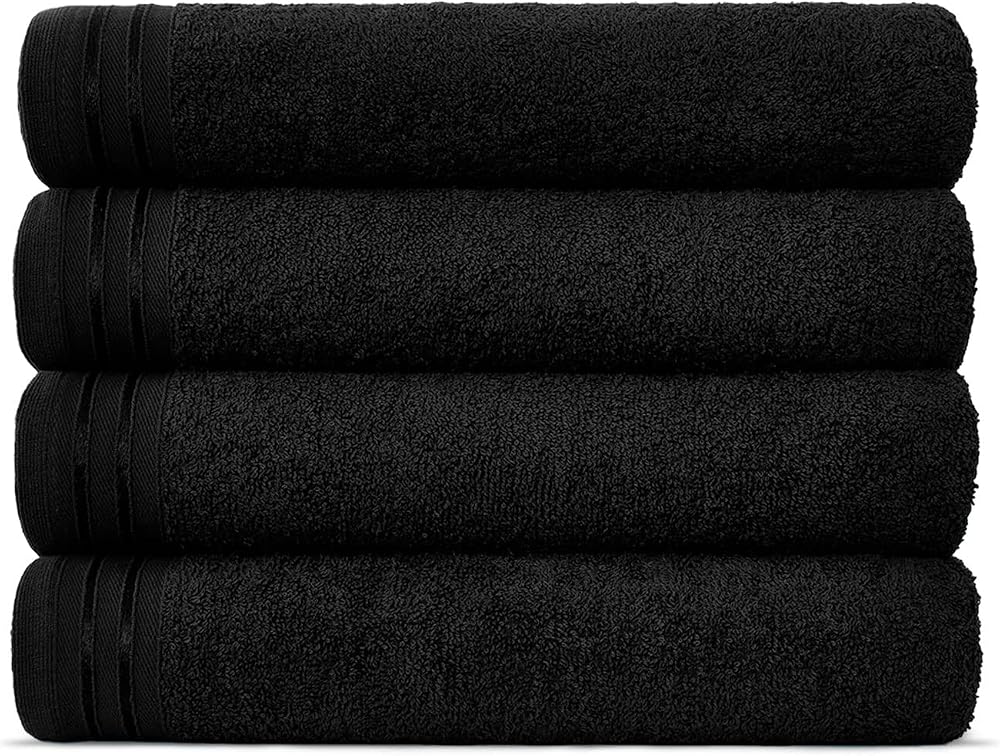 Lions Bath Towels Set of 4 600 GSM Egyptian Cotton Large 75x135cm Black