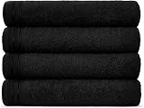 Lions Bath Towels Set of 4 600 GSM Egyptian Cotton Large 75x135cm Black