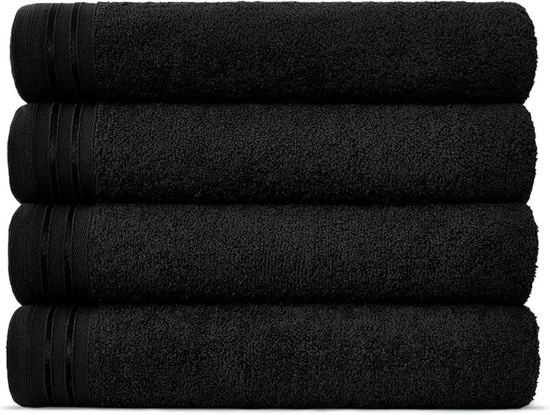 Lions Bath Towels Set of 4 600 GSM Egyptian Cotton Large 75x135cm Black
