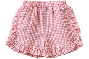 NIBBCOA Toddler Baby Girl Ruffle Shorts Gingham Plaid/Solid Elastic Waist Shorts Pants Bottoms Casual Summer Outfit