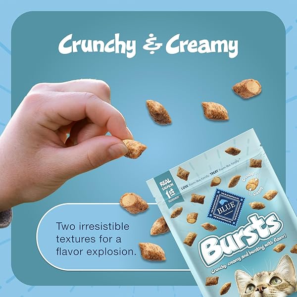 BLUE BUFFALO BURSTS CRUNCHY & CREAMY CAT TREATS, GREAT FOR TRAINING, SAVORY SEAFOOD, 12-OZ TUB