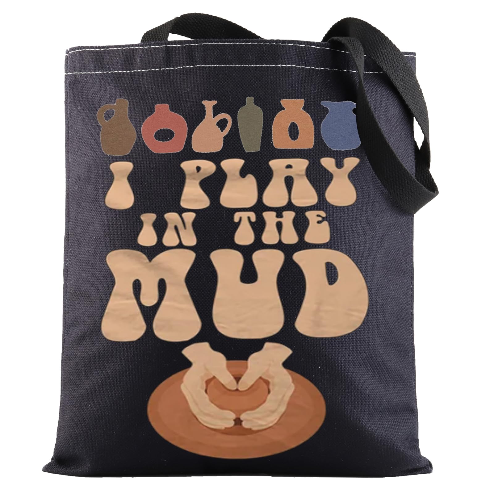 Photo 1 of G2TUP Artist Pottery Canvas Tote Bag Ceramic Artist Gifts I Play In The Mud Shoulder Bag For Pottery Artist Lover (Play In The Mud TG)