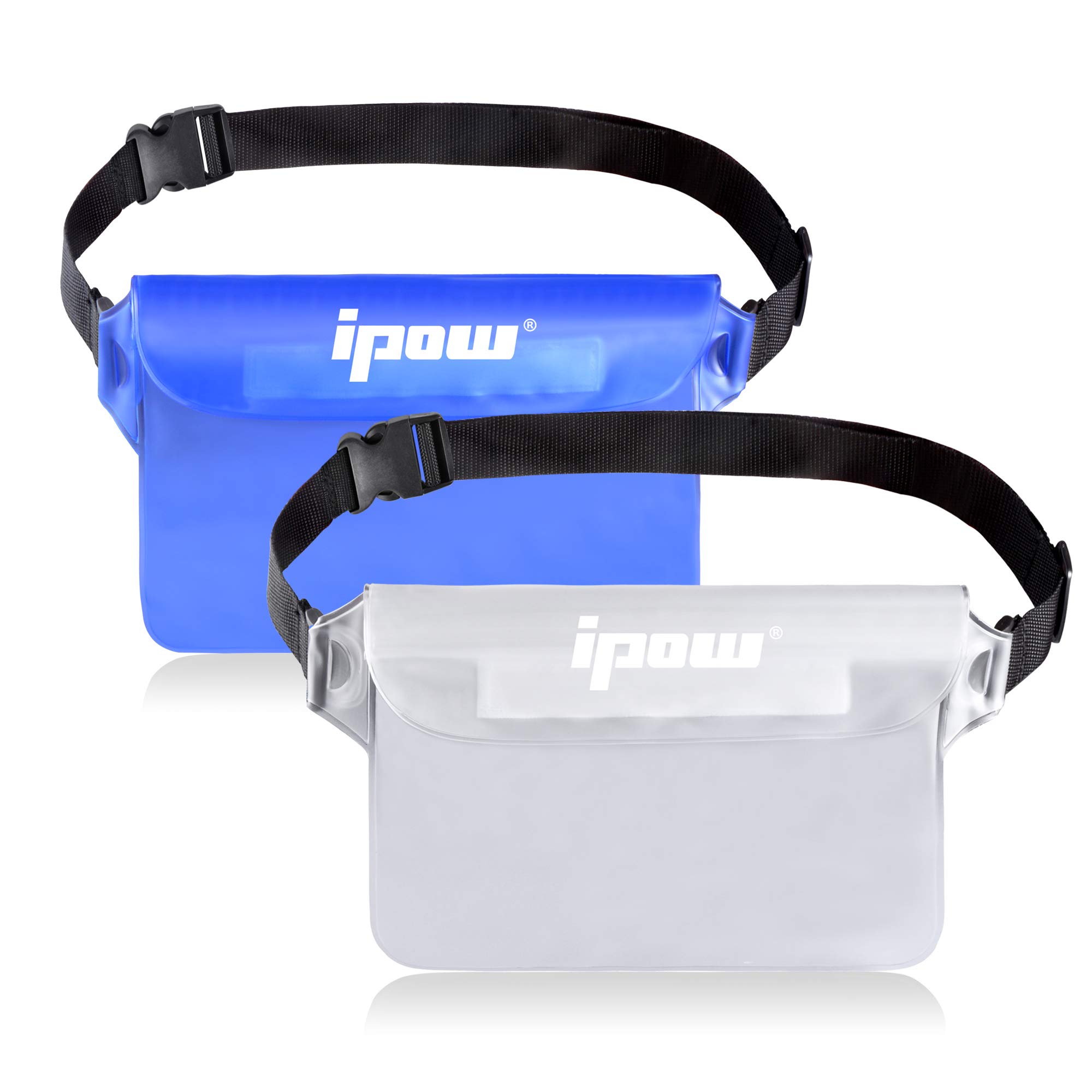 Ipow Waterproof Pouch Bag Case with Adjustable Waist Strap [2 Pack] Transparent Screen Touchable for Beach, Swimming, Boating, Fishing, Hiking - Keep Your Phone and Valuables Safe and Dry