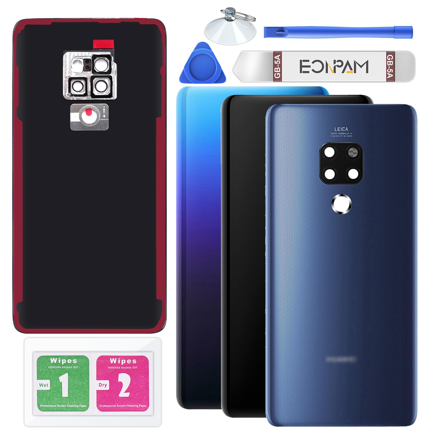 Eonpam Back Cover Glass for Huawei Mate 20 Rear Glass Replacement with Camera Lens + Repair Kit Genuine Rear Housing （Blue）