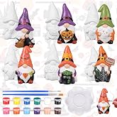CroBlissful 6 Sets Halloween Gnome Ceramics to Paint Crafts Kit | DIY Paint Your Own Ceramic, Unpainted Statues Craft Set, Palette Brushes for Projects Home Handwork Party for Adults