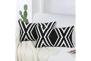 Adabana Outdoor Lumbar Waterproof Pillow Covers Set of 2 Boho Geometric Throw Pillows Cover for Patio Garden 12 x 20 Inch Black and White