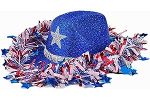 Patriotic Sequin Cowgirl Hat Red White Blue Tinsel, Women Men Panama Jazz Hat for 4th July Party, Country Festival Travel Acc