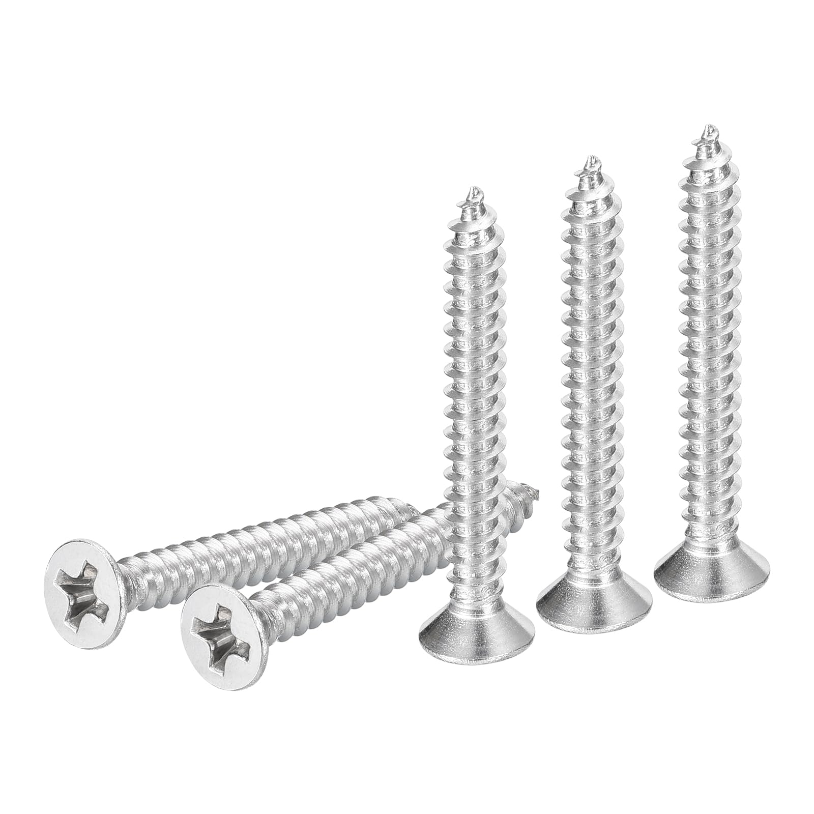 DTGN 50Pcs M3.5x30mm Flat Head Wood Screws, 304 Stainless Steel Phillips Self Tapping Screws - Good for Woodworking, Furniture - Silver — image 1