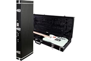 Gearlux Electric Guitar Hard Case for Fender Stratocaster/Telecaster and Standard-Size Guitars with Exterior Lock and Key, Interior Accessory Compartment, and Plush Interior Padding - Black