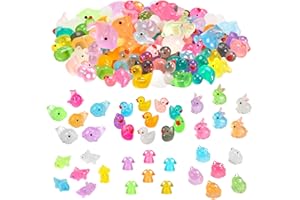 Guiqulai 120 Pcs Mini Resin Animals - Ducks, Frogs, Dinosaurs, Rabbits, Mushrooms, Dolphins - Glowing Mini Figures for Garden