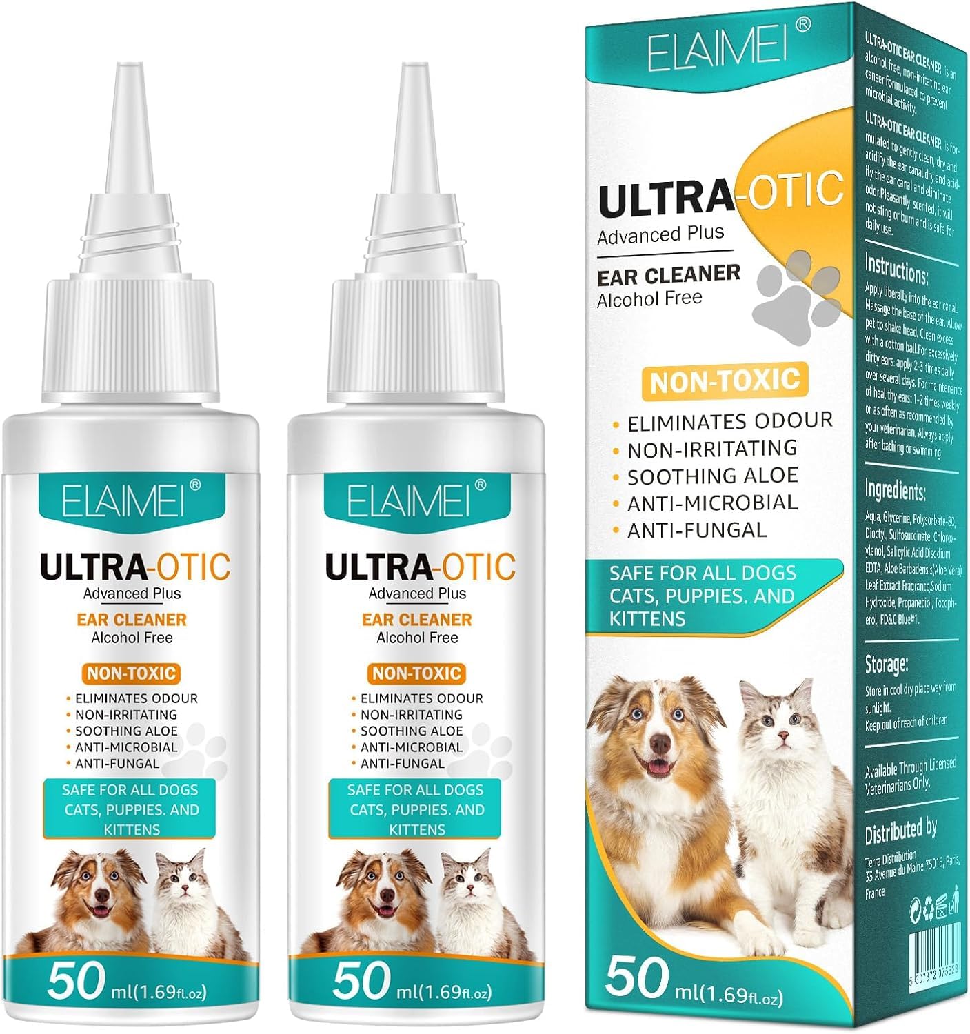 GMOLARSUSCO Dog Ear Cleaner, Dog Ear Drops, Ear Wax Removal, Dog Ear Infection Treatment, Soothes Itchy & Inflamed Ears, Removes Debris, Waxy, Buildup and Odor 50ML*2