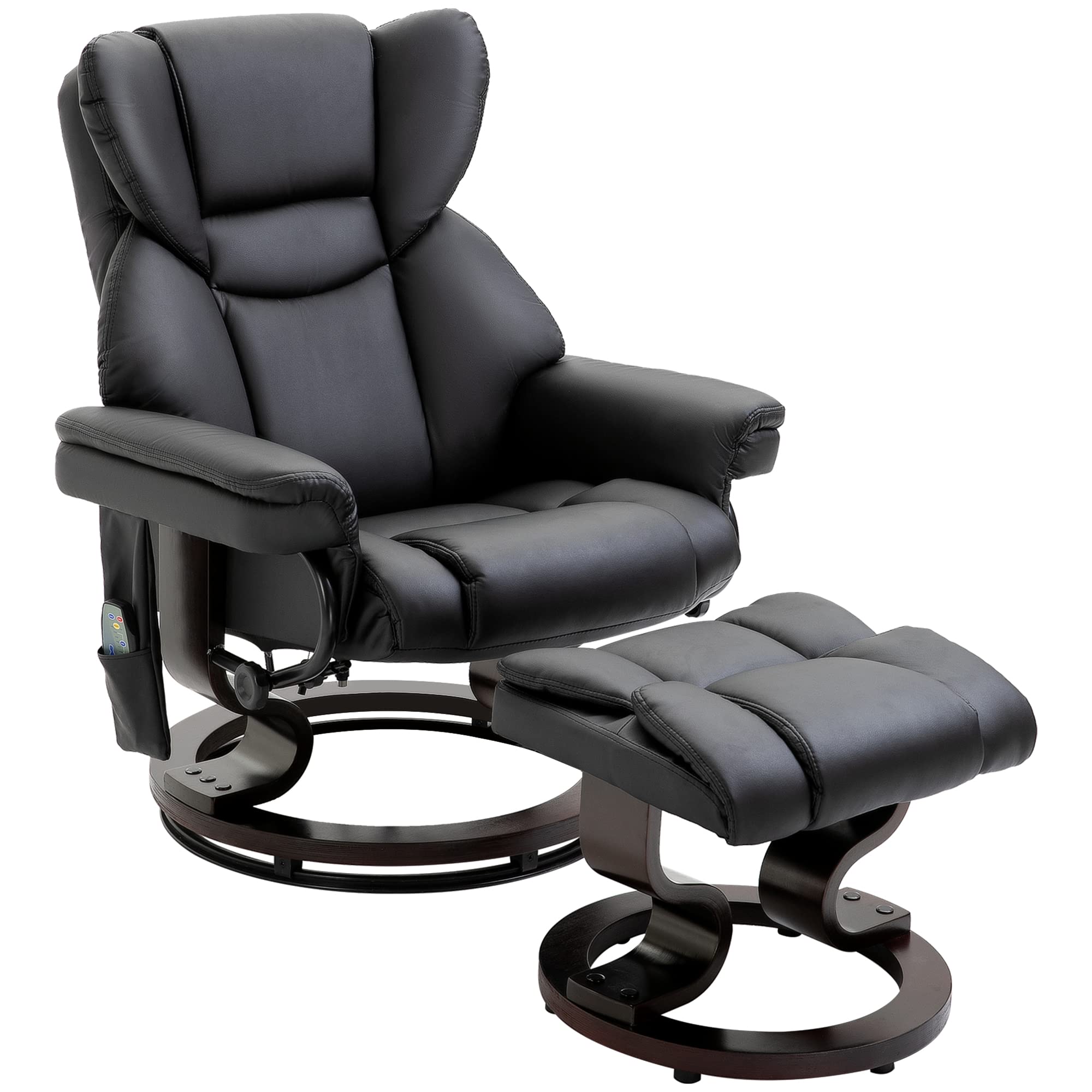 Photo 1 of **INCOMPLETE SET** HOMCOM Massage Recliner Chair with Ottoman Footrest, 10 Vibration Points, 360° Swivel Reclining Chair, Faux Leather Living Room Chair with Side Pocket and Remote Control, Black