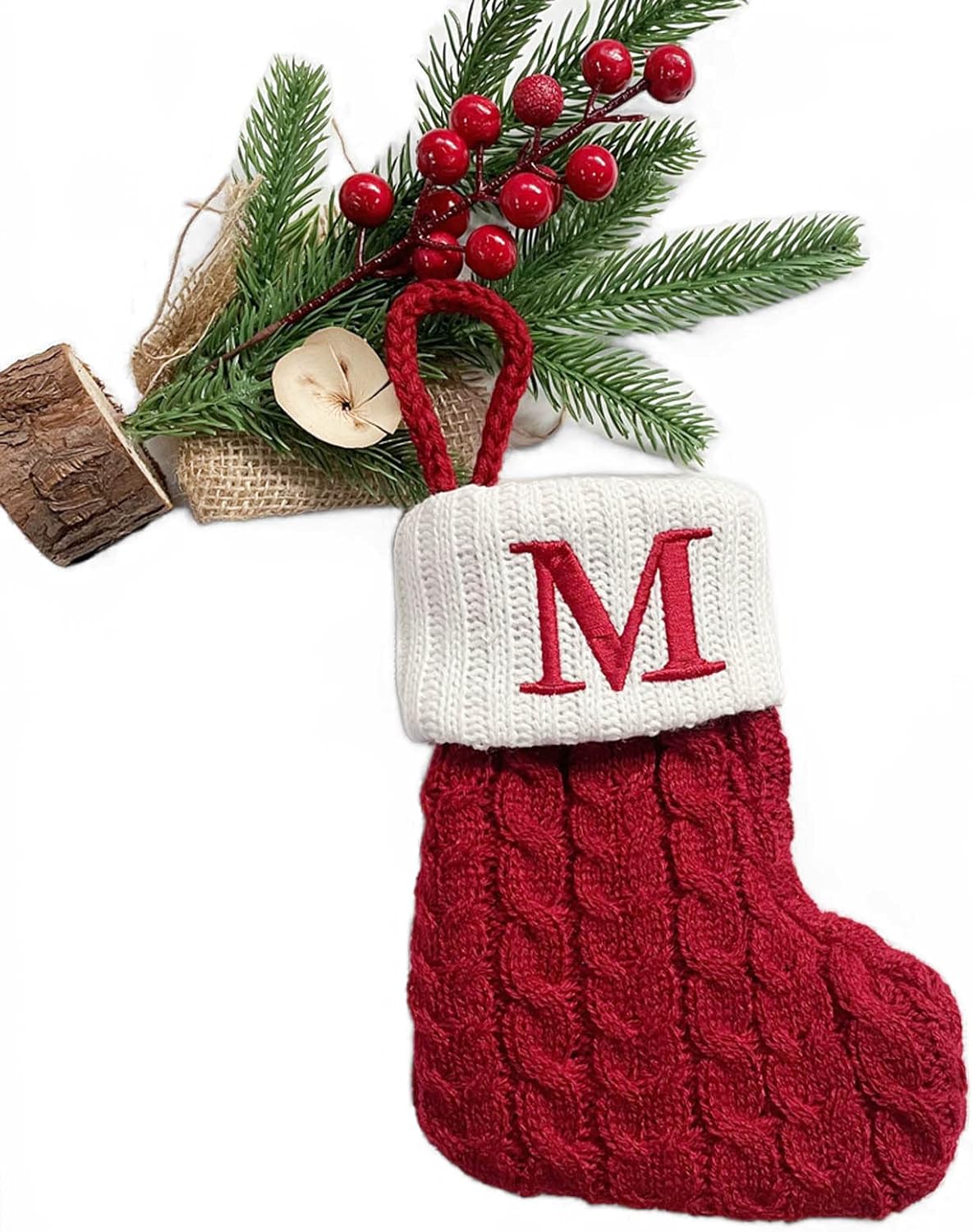 Stockings & Holders - QINMAO Mini Stockings with Initials,Christmas Stocking with 26 Letter,Mini Christmas Stockings Knit Embroidered Initial Letter Xmas Stockings (M)