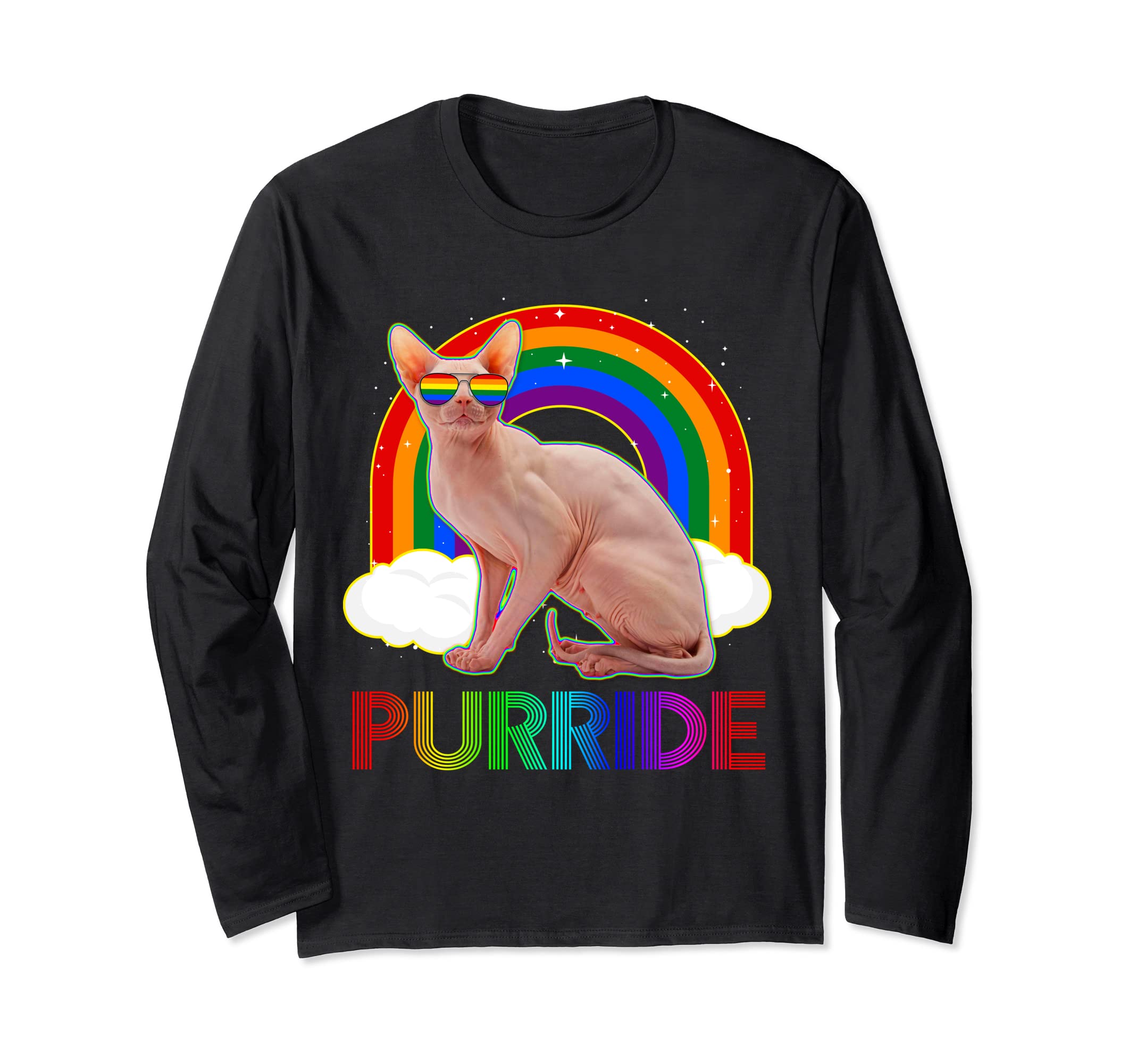 Sphynx Cat Gay Pride LGBT Rainbow Flag Sunglasses Long Sleeve T-Shirt