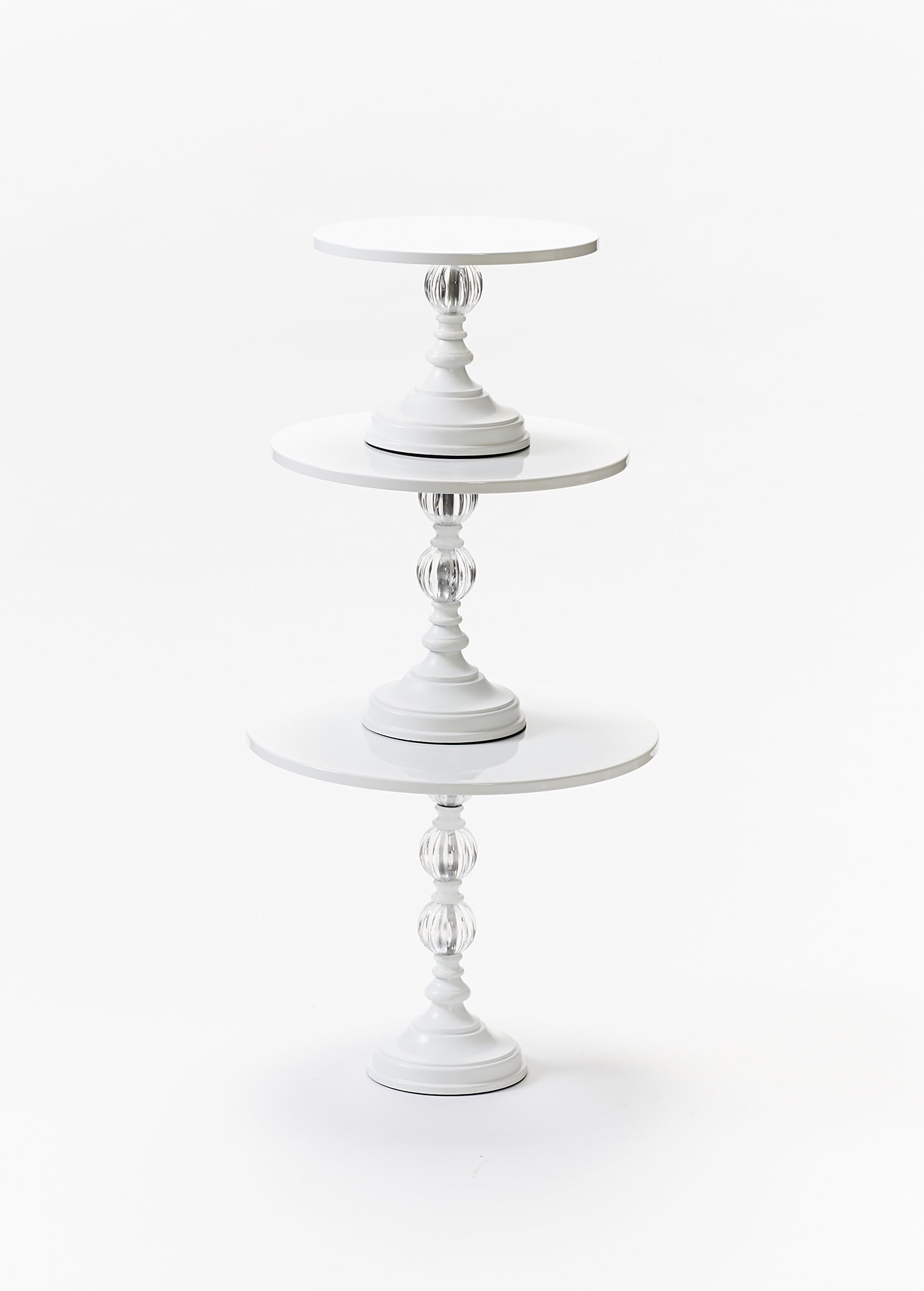 Opulent Treasures White Cake Stands, Set of 3: Small, Medium and Large, Pedestal with Clear Glass Ball Accents/Wedding, Anniversary, Birthday