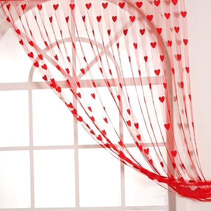 Handloomwala Heart Modern 2 Piece Polyester Normal Curtain - 7ft, Red