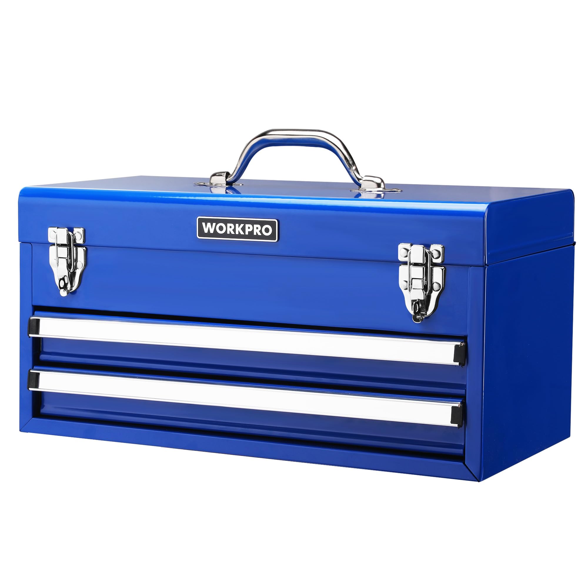 Photo 1 of WORKPRO Tool Box with Drawers, 18 Inch Metal Tool Box with 2 Drawers and 1 Top Storage, Portable Tool Box Metal Latch and Liner for Garage, Office and Home Storage, 100 LBS Load Capacity (Totally)