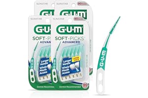 GUM Soft-Picks Advanced, Easy to Use Dental Picks for Teeth Cleaning and Gum Health, Disposable Interdental Brushes with Convenient Carry Case, Dentist Recommended Dental Picks, 90ct (4pk)