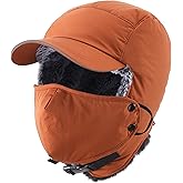 Home Prefer Waterproof Mens Faux Fur Trooper Trapper Hat Hunting Warm Winter Hat with Ear Flaps Visor Face Mask