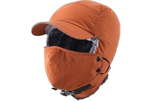 Home Prefer Waterproof Mens Faux Fur Trooper Trapper Hat Hunting Warm Winter Hat with Ear Flaps Visor Face Mask