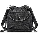 Womens Small Denim Shoulder Crossbody Bag Canvas Bucket Tote Bag Drawstring Lightweight Phone Purse Handbags