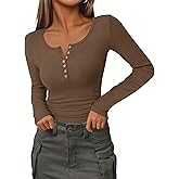 Zeagoo Womens Long Sleeve Henley T Shirts Button Ribbed Knit Slim Fitted Tee Tops Basic Casual Work Blouse XS-XXL
