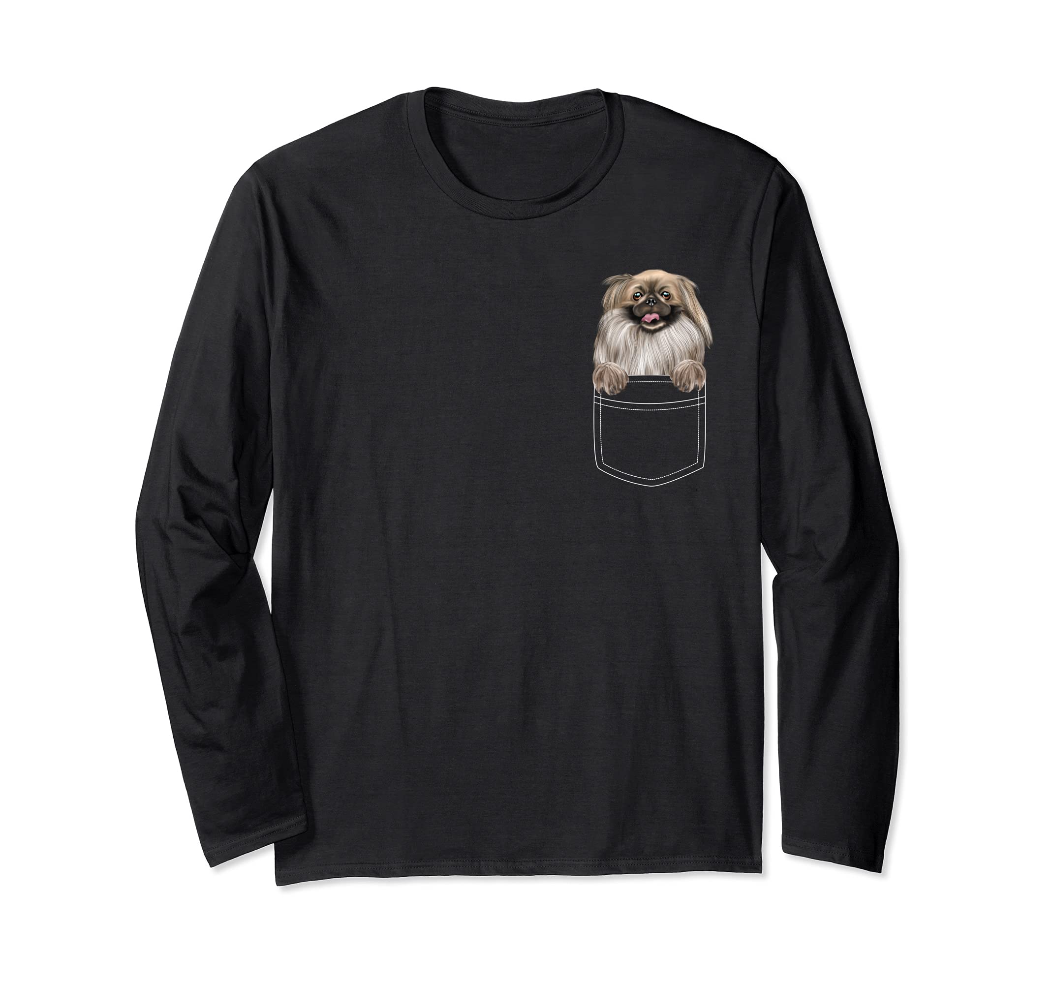 Pekingese Dog In Pocket Funny Dog Lover Long Sleeve T-Shirt