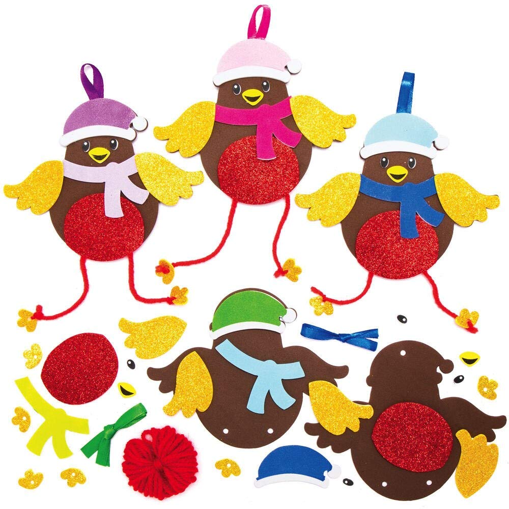 Baker Ross Christmas Robin Mix and Match Decoration – Pack of 8, Kids Make Your Own Christmas Decoration, Christmas Bauble Arts and Crafts (AX345)