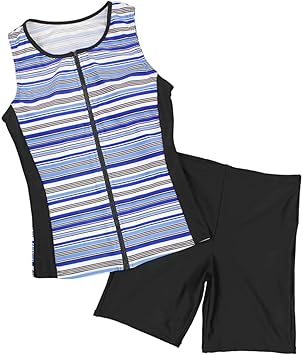 Amazon Co Jp ピアニッシモ レディース 水着 大きいサイズ タンキニ セパレート フィットネス スイムウエア ボーダー柄 レディース水着 女性用 ブルー 15ll号 スポーツ アウトドア