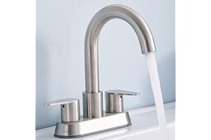 Comllen 4 inch Bathroom Faucet Brushed Nickel, Modern Camper Two Handle Centerset Vanity Faucet, Bathroom Sink Faucet 3 Hole for Bathroom Sink Lavatory RV Faucets