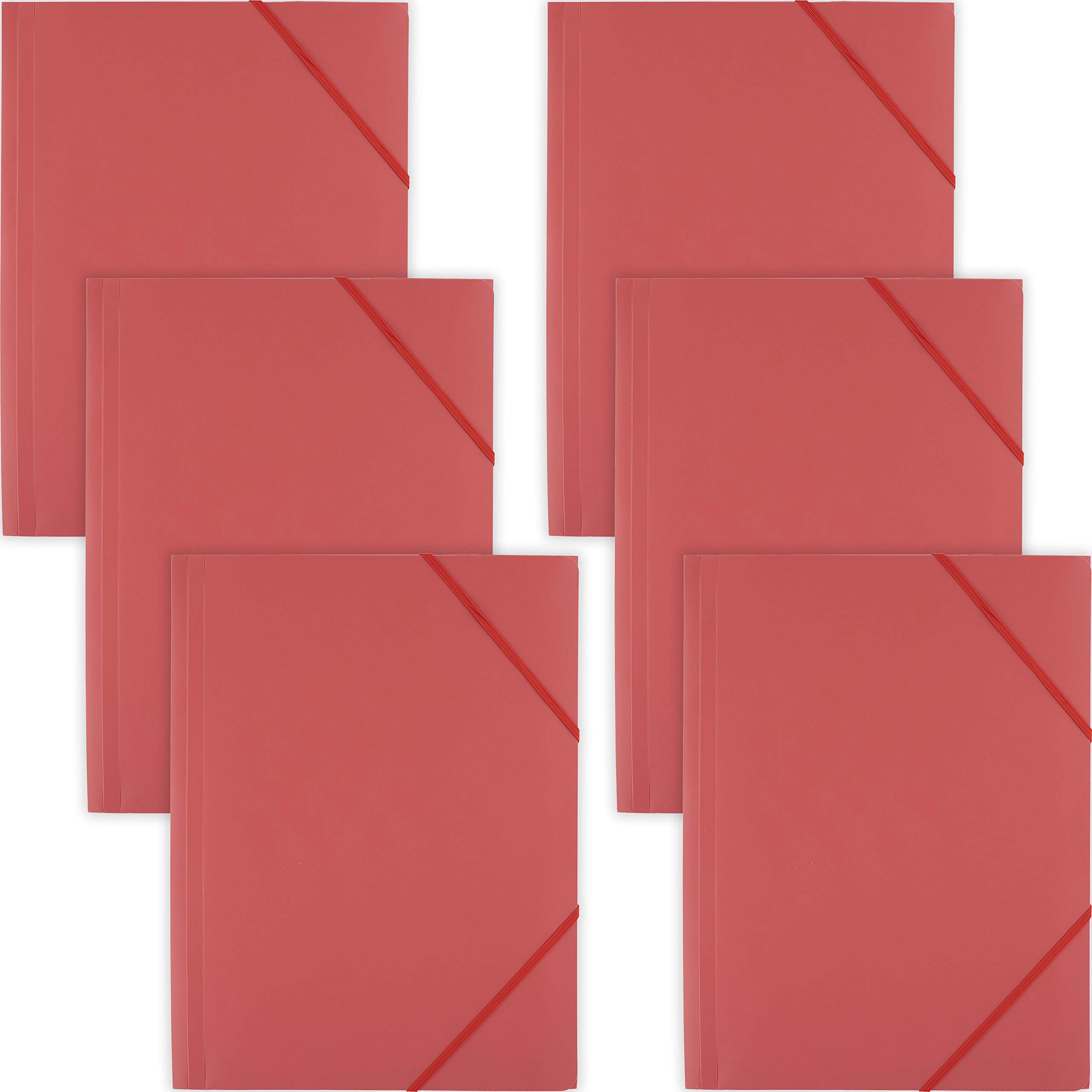 D.RECT Elasticated Folder | Folders for Paperwork | Folders with Elastic Band | Document Organiser | Folder for School Office Home | Pack of 6 Pieces | 3 Flaps | Size: A4 | PP | Polypropylene Red