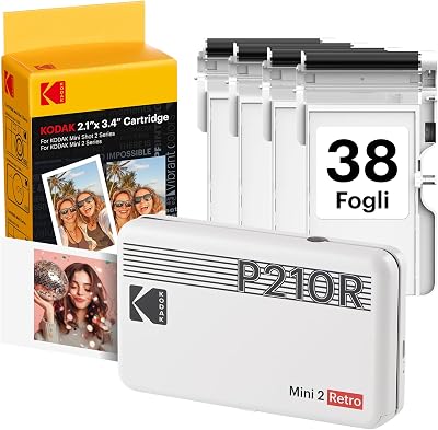 Mini 2 Retro 4PASS Stampante Fotografica Portatile (5.3x8.6cm) + Pacchetto con 38 Fogli, Bianco
