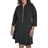 Tommy Hilfiger Womens 3/4 Sleeve Collared Zip Front Mini Shirt Dress