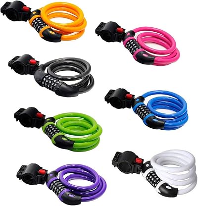GOFRIEND Bike Lock 5 Digit Resettable Cable 1.2m x 12mm Pink TY566