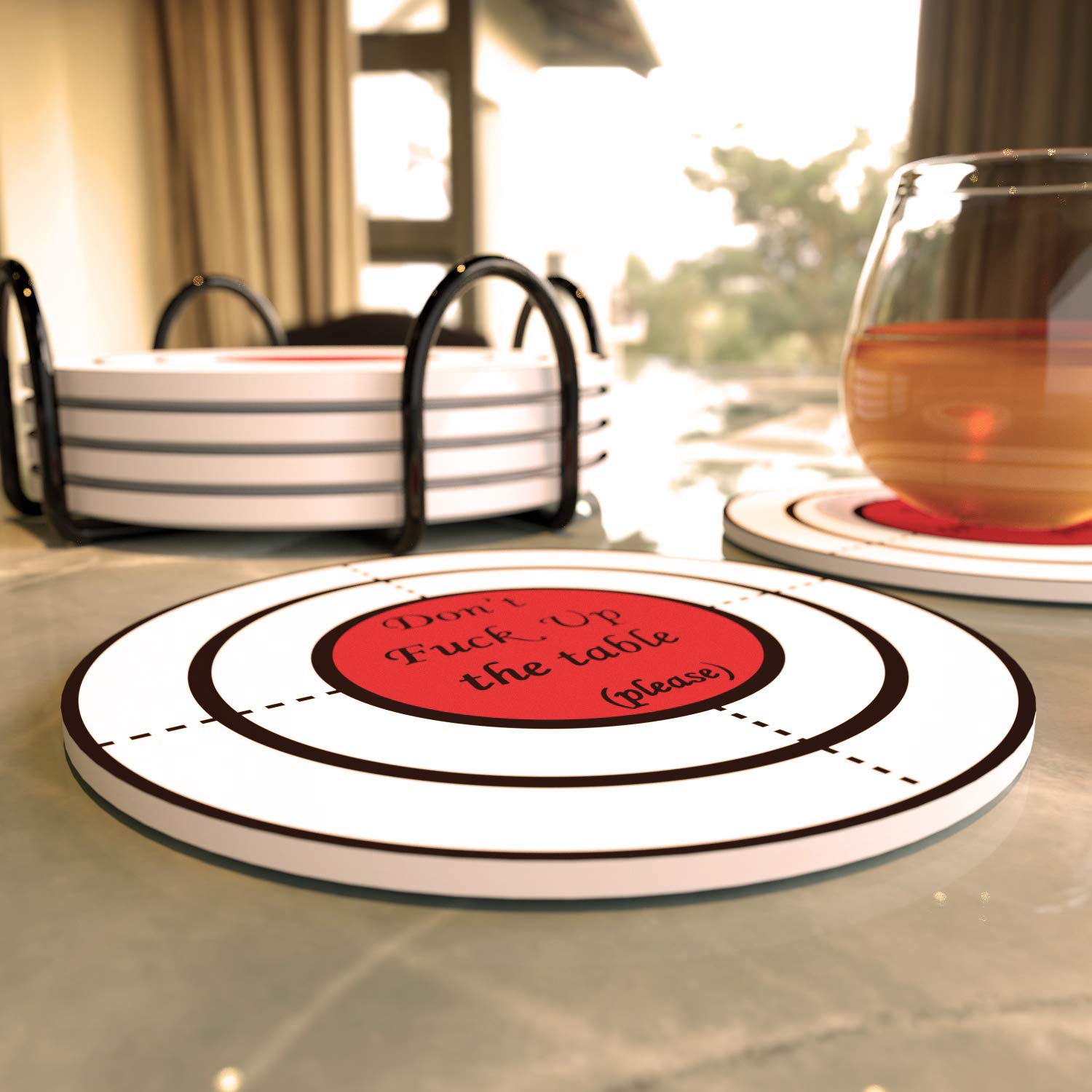 Drink Coasters, 6 PCS Coasters for Drink Absorbent with Metal Holder, Ceramic Coasters with Cork Base to Protect Furniture from Scratch and Dirty