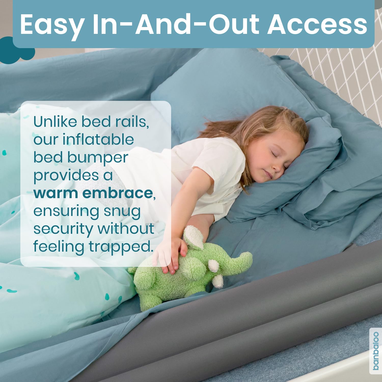 BANBALOO - 2-Pack Inflatable Bed Bumper for Children - Child Fall Protection, Inflatable Travel Bed Rail, for fold-Away, Single, Double, Queen Size, King Size and Montessori beds