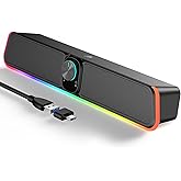 BUSP-HYY Computer Speakers - Wired USB Powered Bluetooth Computer Sound Bar with RGB & Volume Knob, HiFi Stereo Portable Gaming Sound Bar Speaker for Desktop Monitor, PC, Laptop, Tablets, Mac Air/Pro
