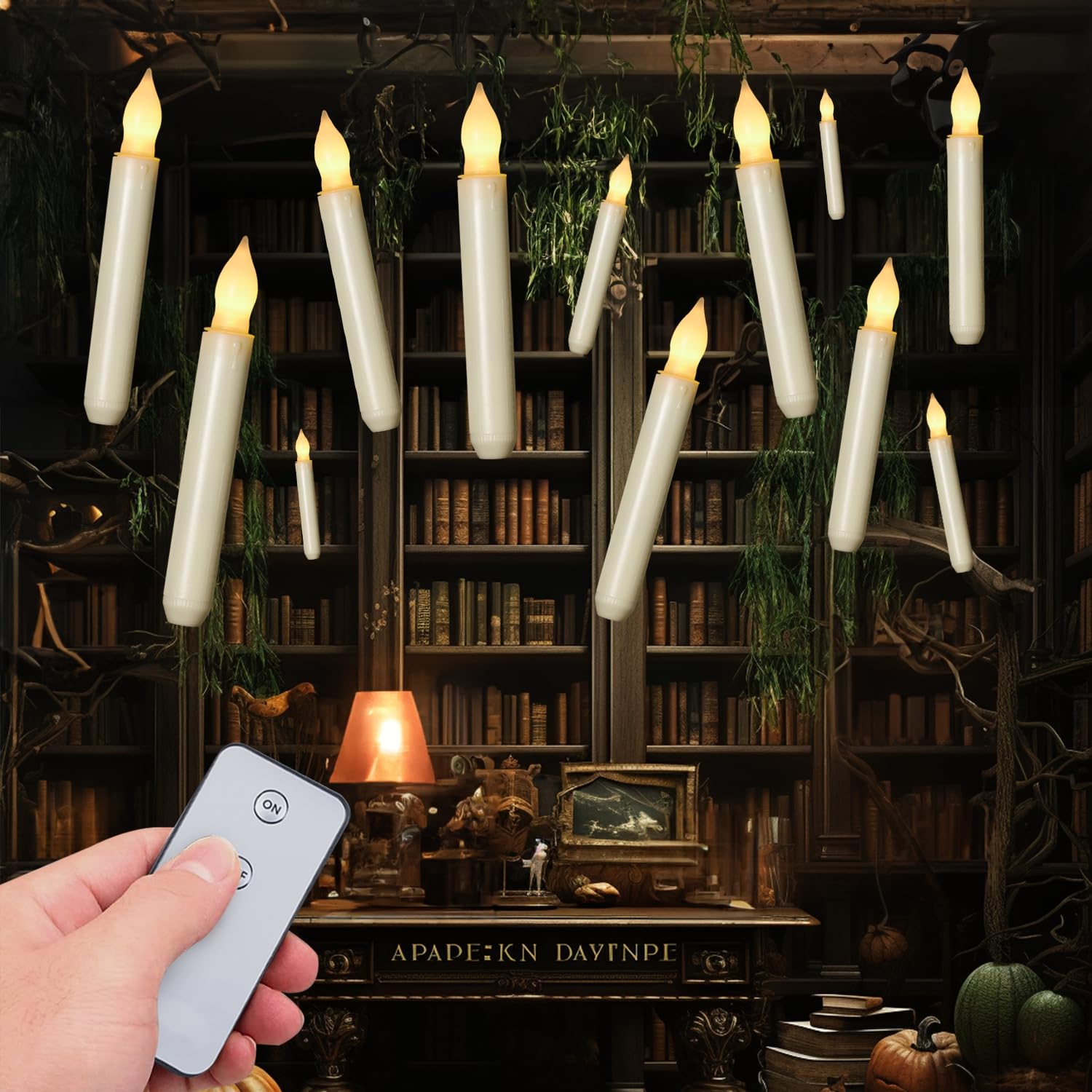 Photo 1 of Homemory LED Batteries Operated Taper Candles with Remote, Flickering Light Flameless Taper Window Candles, Set of 12 Warm Yellow Fake Candles for Halloween, Church, Party